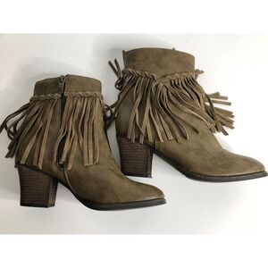 SBICCA Boots Women's Size 7.5 Brown Faux Leather Fringe Western Hippie
